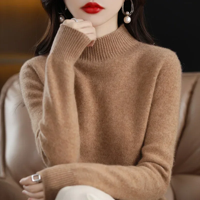 Autumn Winter Women Sweater Korean Fashion Warm Bottoming Shirts Half High Collar Basic Knitwear Solid Long Sleeve Pullovers - Image 6