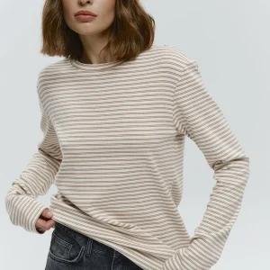 Bornladies Autumn New Fashion Women Cotton Striped Long Sleeve T Shirt Office Casual Simple Round Neck Pullover Tops & Tees