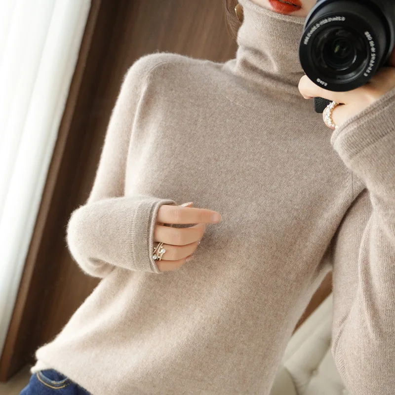 Autumn Winter Women Sweaters Turtleneck Long Sleeve Solid Slim Fit Basic Knit Tops Warm Bottoming Shirts High Strecth Pullovers