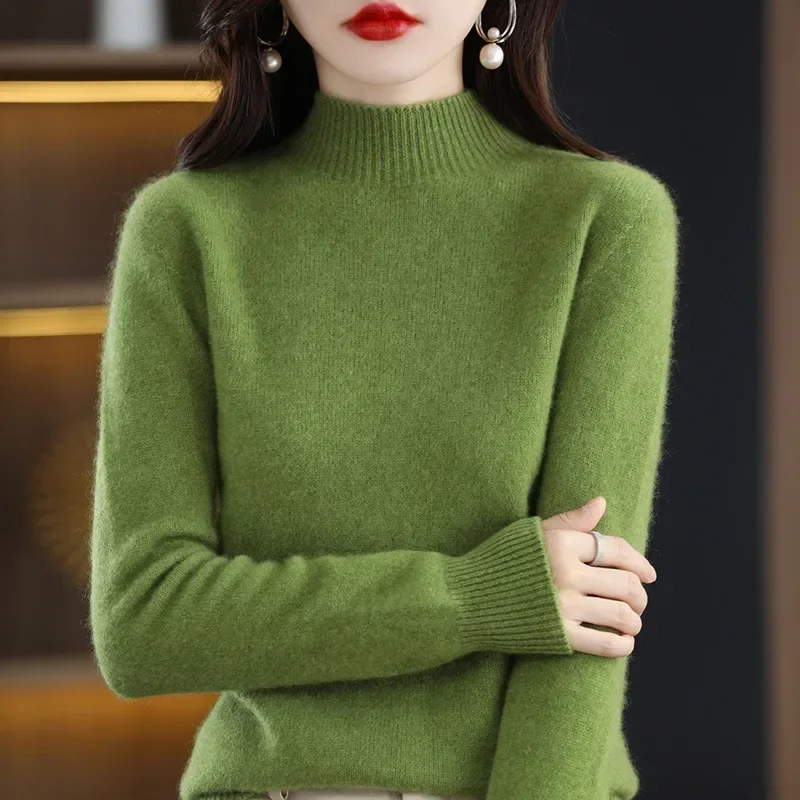 Autumn Winter Women Sweater Korean Fashion Warm Bottoming Shirts Half High Collar Basic Knitwear Solid Long Sleeve Pullovers - Image 4